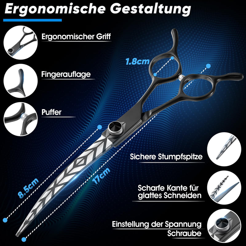 DRGSKL Curved Dog Grooming Scissors Professional Safe Round Tips Pet Grooming Scissors Grooming Scissors for Dog Cat Japanese Stainless Steel 440C Black Black-curved - BeesActive Australia