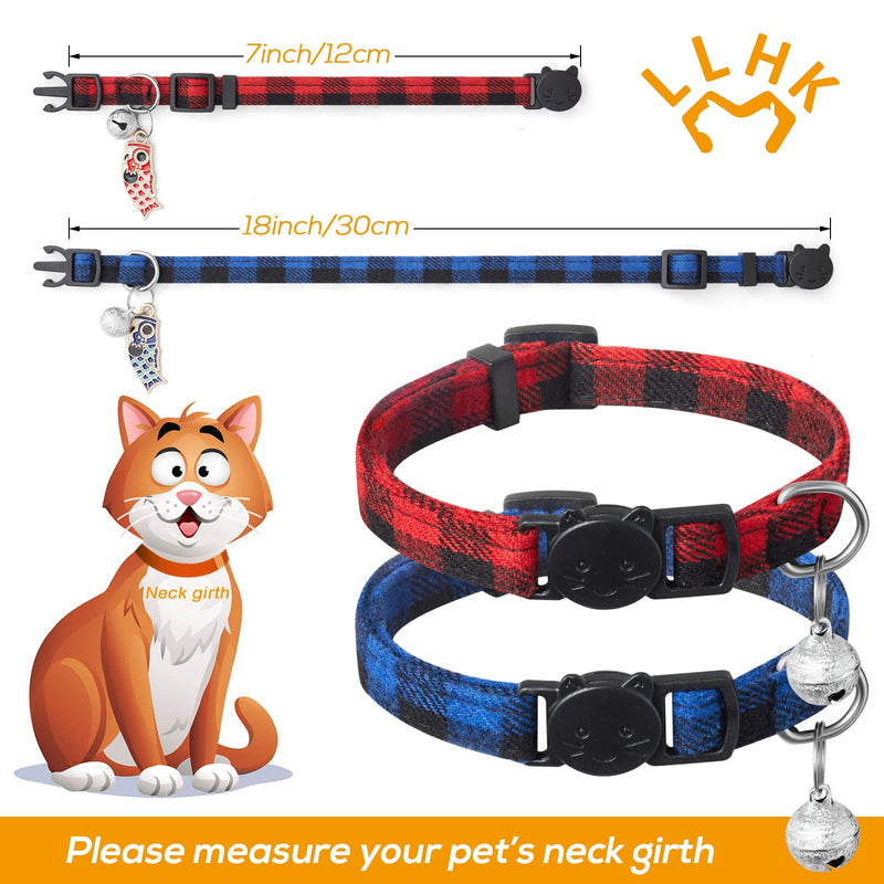 LLHK 4 Pack Small Fish Cat Collars with Bow Tie and Bell,Personalized Breakaway Kitten Collar for Girl boy Cats,Adjustable 7-12inch,Cute for Kitty Kitten Adult Cats,Pet Supplies,Stuff,Accessories Plaid - BeesActive Australia