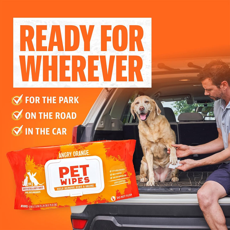 ANGRY ORANGE Pet Wipes for Dogs and Cats - Unscented and Gentle - 80 Count - 1 Pack - BeesActive Australia