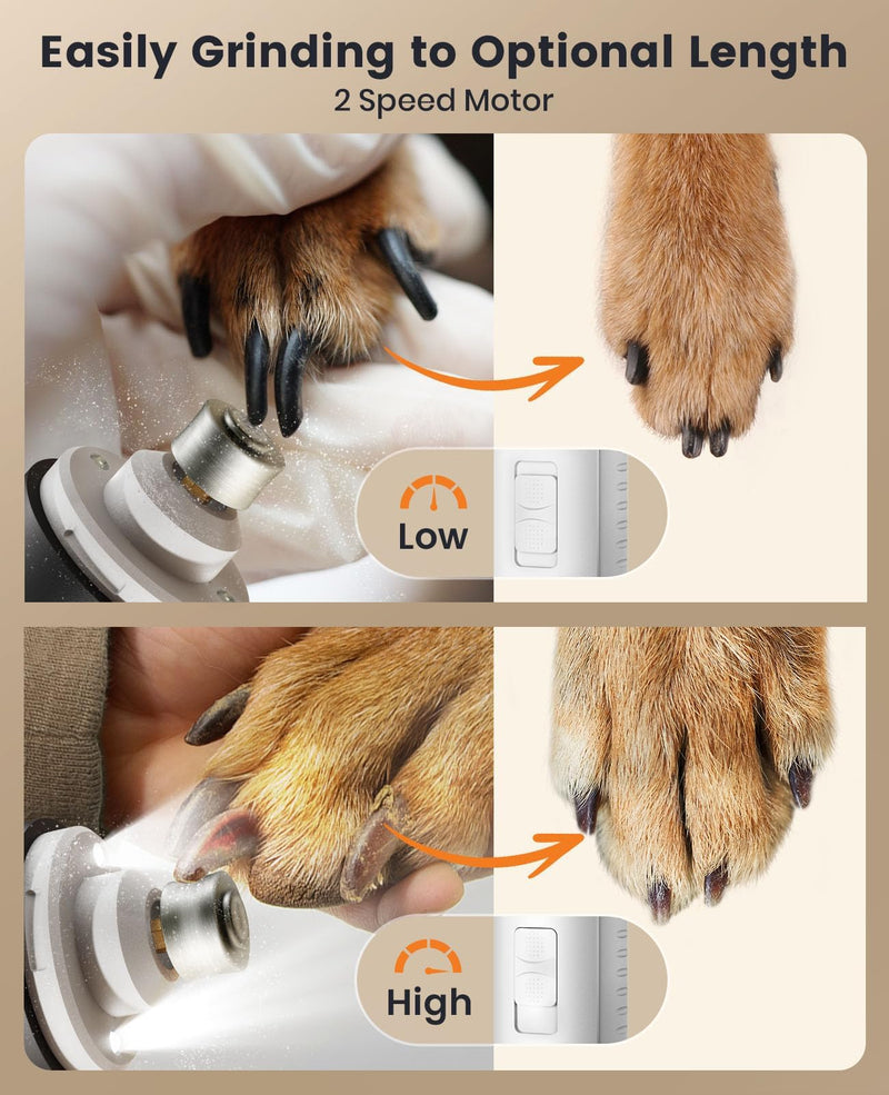 oneisall 2 in 1 Quiet Paw Trimmer and Dog Nail Grinder with LED Lights, 35dB Dog Paw Grooming Kit Rechargeable Cordless Pet Clipper 2-in-1 Set - BeesActive Australia