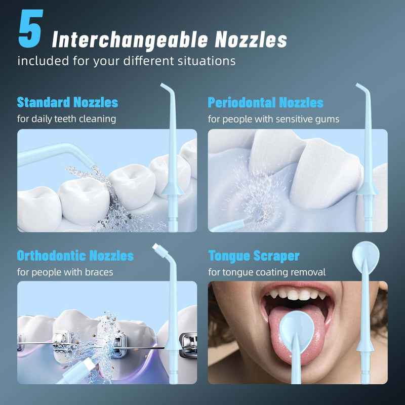 Water Dental Flosser Pick for Teeth Portable Oral Irrigator Rechargeable Travel Irrigation Cleaner 320ML Electric Flossing, IPX8 Waterproof, Waterproof Flossing Cleaning Picks for Home Travel (Blue) Blue