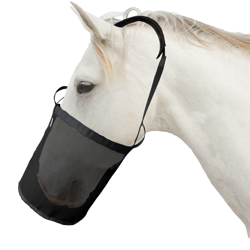 Horse Feed Bag Grain, Horse Mussel Mesh Bag with Adjustable Strap Comfort Neck & Nose Pad Waterproof Bottom(Black 2P) Black 2 pack - BeesActive Australia
