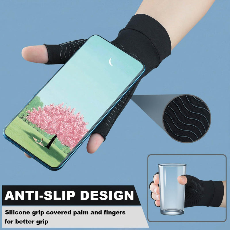 2 Pairs Copper Arthritis Compression Gloves for Rheumatoid, Osteoarthritis, Carpal Tunnel Pain Relief, Compression Hand Gloves for Women & Men,Anti-Slip Fingerless Gloves for Work,Typing (M) Medium