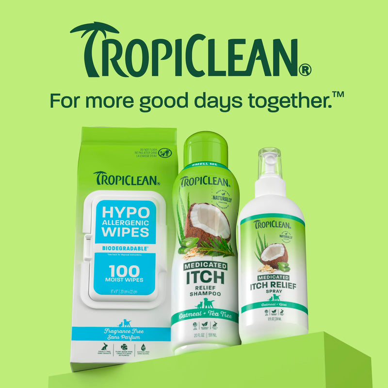 TropiClean Medicated Itch Relief Deodorizing Spray, Oatmeal & Aloe Scented, Dog Perfume with Soothing Aloe, 12oz