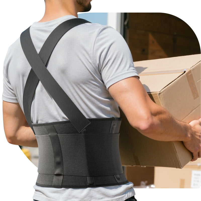Work Back Brace for Men & Women, Adjustable Lower Back Support Belt with Suspenders for Back Pain Relief, Moving Construction Warehouse Heavy Lifting Safety & Protection (Black, Medium) Black - BeesActive Australia
