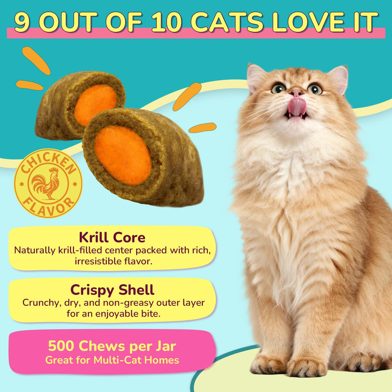 Woyamay Flea Treatment for Cats & Itch Relief Chews, 500 Crunchy Cat Flea Treatment Chews, Cat Itchy Skin Relief, Cat Itching Relief & Skin Care, Flea Prevention for Cats, Chicken Flavor