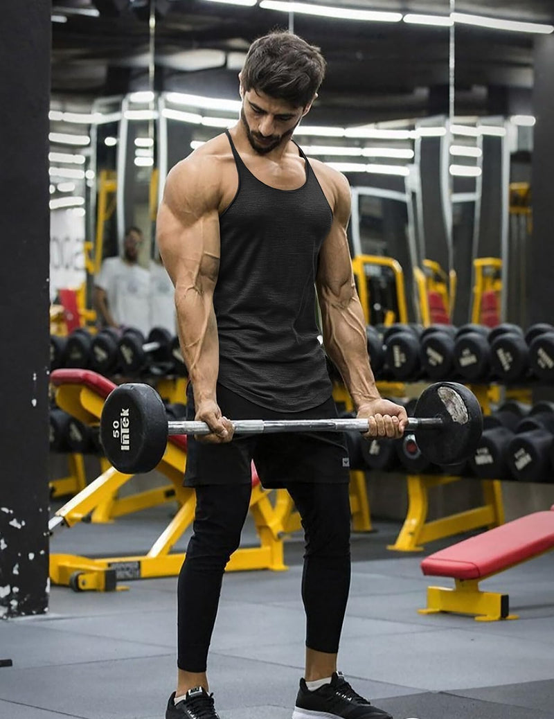 Muscle Cmdr Men's Bodybuilding Stringer Tank Tops Y-Back Gym Fitness Workout Training Running T-Shirts Athletic Quick Dry Top Large 0black*3ps - BeesActive Australia