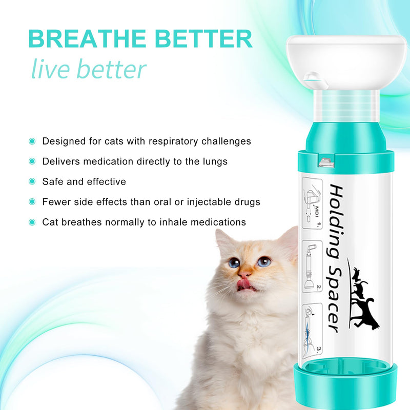 Cat Inhaler Spacer with Round Silicone Mask – Feline Aerosol Chamber for Cats with a Respiratory Condition (Includes 1 Mask Sizes) Mint Green Cats 10lbs or Less
