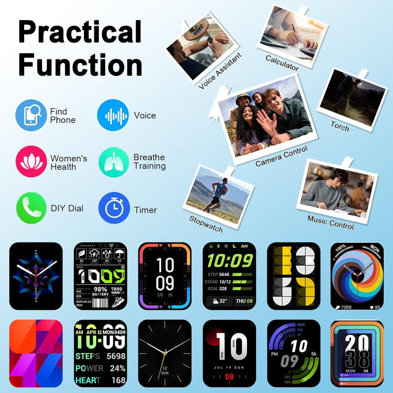 Smart Watch(Answer/Make Call), 1.91" Smartwatch for Men Women, NEW Fitness Watch with 110+ Sport Modes, Fitness Activity Tracke with Pedometer/Sleep Monitor/Heart Rate/IP68 Waterproof, for Android iOS Deep Blue - BeesActive Australia