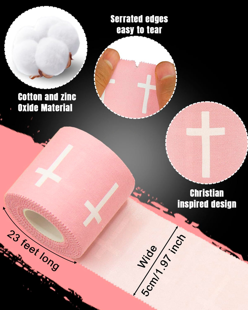 2 Pcs Cross Tape Christian Athletic Tapes Religious Sport Soccer Wrist Tape Cross Pink Tapes for Soccer Football Baseball Gymnastics Boxing Christian Church Gifts Tennis 2IN X 23FT 2 Pack Pink - Cross 2 inches