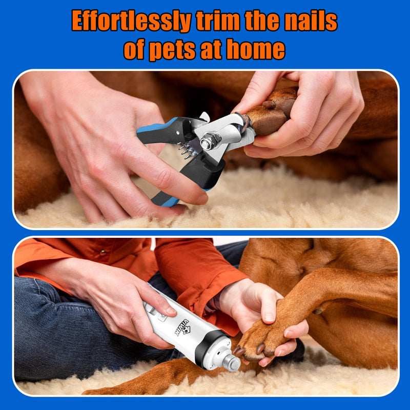 VIWIK Dog Nail Trimmers with Light, Cat Dog Nail Clippers, Dog Nail Grinder Quiet for Large Medium Small Dogs Paw & Cats Claw, Electric 2-Speed Pet Toenail Grooming Supplies, Gifts for Dog Lovers. White+Blue