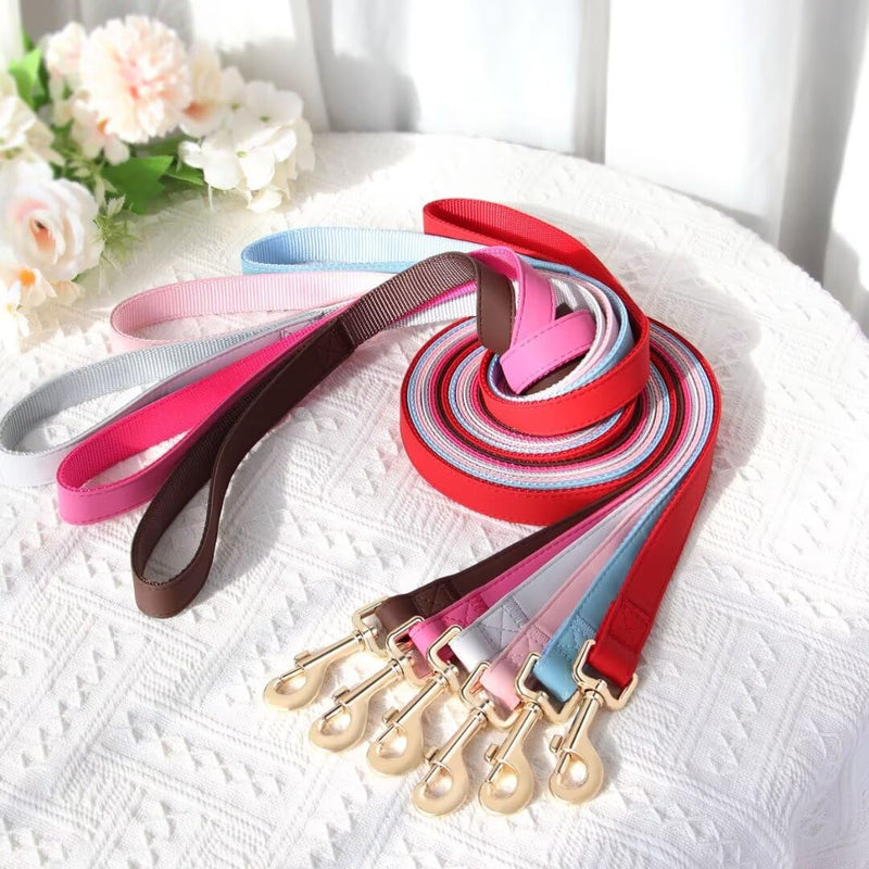 PET ARTIST Leather Dog Leash, Colorful Leather Leash 5ft by 3/4in, Heavy Duty Dog Leash with Aluminum Hook, Walking and Training Dog Leashes for Small Medium Large Dogs,Red Red - BeesActive Australia