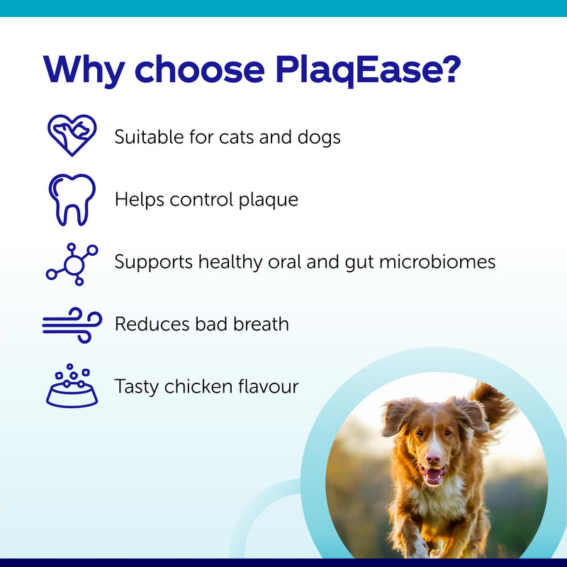 Protexin Veterinary PlaqEase Dental Powder for Dogs and Cats – Helps Reduce Plaque, Tartar and Bad Breath – Easy Daily Oral Care Supplement – 75g