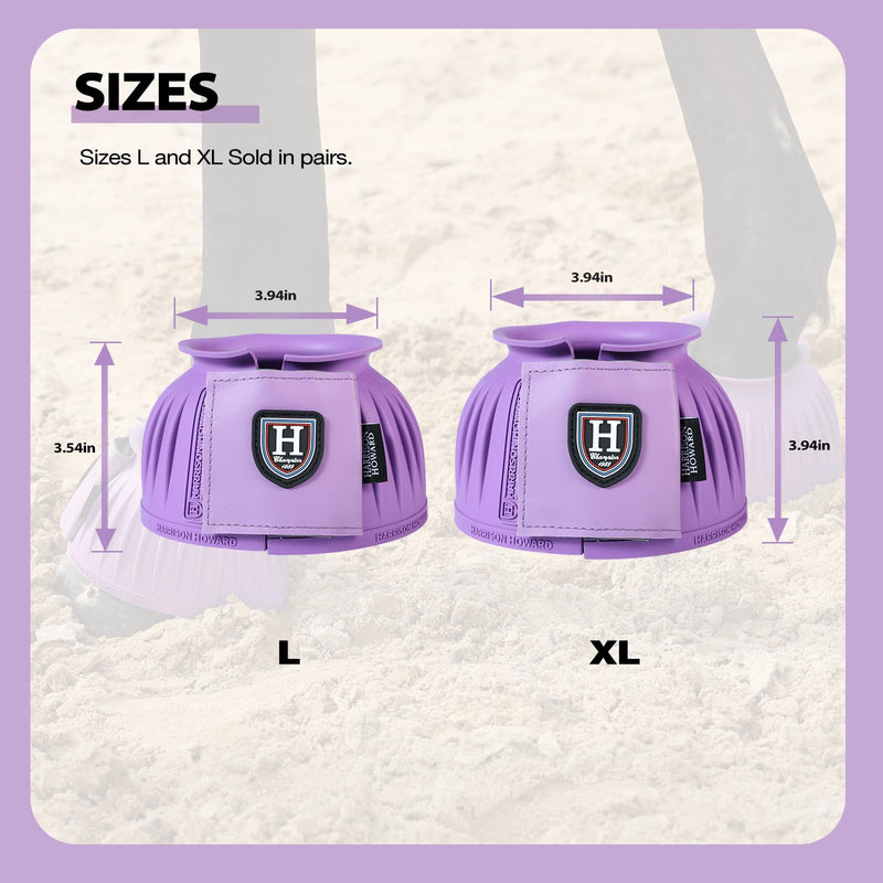 Harrison Howard Rubber Bell Boots Leather Touch-Close Overreach Boots Hoof Protection for Horses Sold in Pairs Violet L - BeesActive Australia