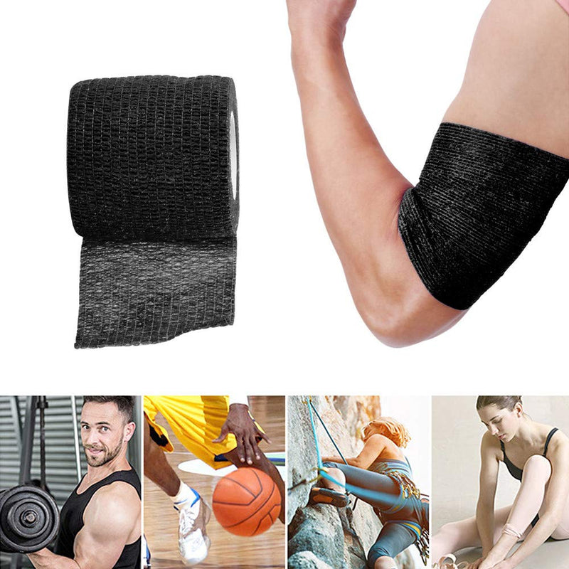 Tattoo Grip Cover Wrap - Yuelong 24pcs 2” x 5 Yards Black Disposable Cohesive Tattoo Grip Tape Wrap Elastic Bandage Rolls Self-Adherent Tape for Tattoo Machine Grip Tube Accessories, Sports Tape Black 24