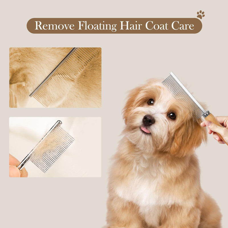 Grooming Comb for Pets 2pcs Solid Wood Cat&Dog Combs Stainless Steel Pin Teeth Wooden Handle for Removing Tangles and Knots Cat Flea Comb for Long Short Hair Fur Brush Tool - BeesActive Australia