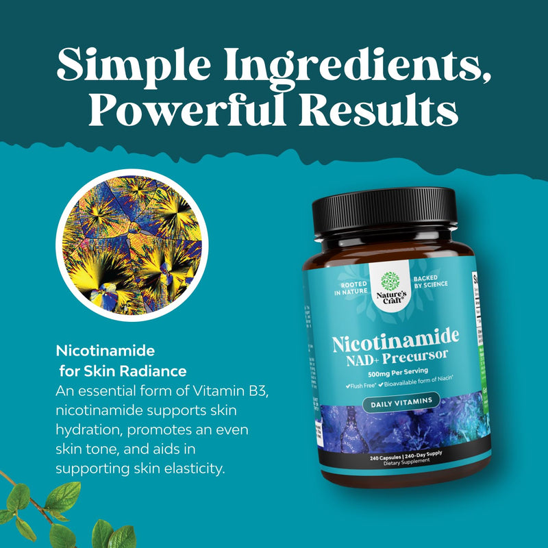 Nicotinamide 500mg Niacinamide 500mg Vitamin B3, Niacin Alternative - 240ct | Vitamin B3 as nicotinamide niacinamide supplement, 500mg per serving to support skin, cellular & metabolic health 240 Count (Pack of 1)