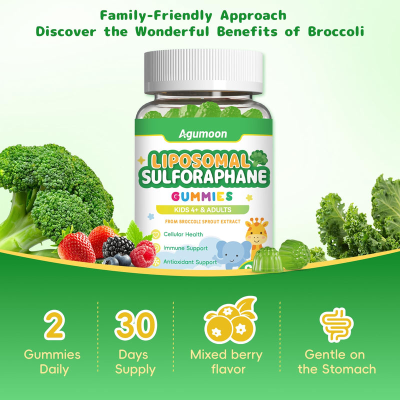Liposomal Sulforaphane Gummies with Vitamin C, E Glutathione 120 Ct | Greens Gummies,Broccoli Sprout Extract for Kids Adults,Antioxidant Supports Brain,Cellular Health,Mixed Berry Flavor
