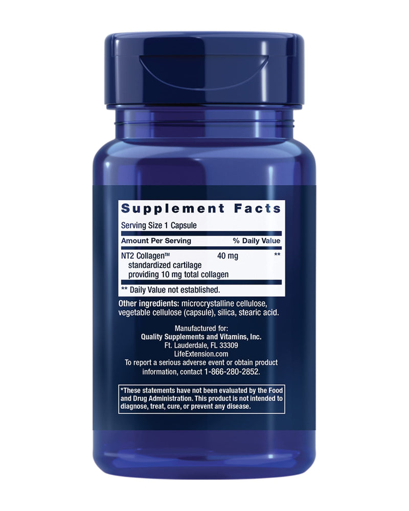 Life Extension NT2 Collagen™, Joint Health Supplement for Joint Comfort & Mobility, Gluten-Free, Non-GMO, 1 Daily, 60 Small Capsules