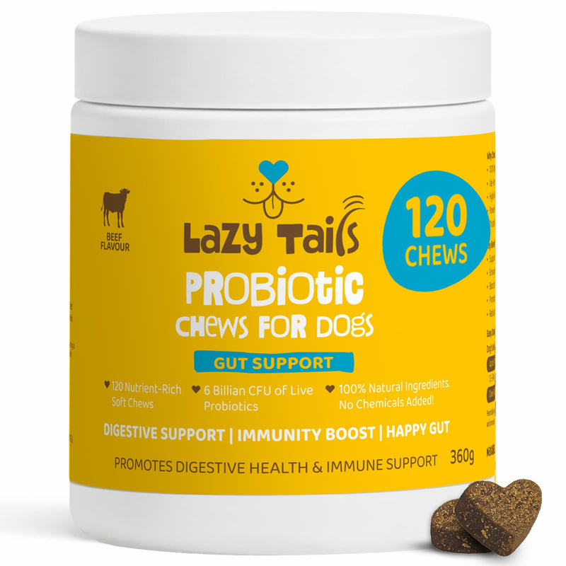Probiotics Chews for Dogs – 120 Soft Dog Chews – Supports Gut Health, Stool Quality & Digestive Balance - Natural Beef Flavor – Probiotics Dog Treats for All Breeds & Sizes