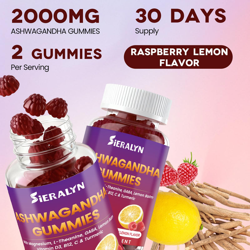 Ashwagandha Gummies Supplements 2000mg for Women Men, Vegan, Sugar-Free | Organic Ashwagandha Root Extract with D3, L-Theanine for Calm & Relax, Non-GMO, Gluten Free, 60 Count, 30-Day Supply 60 Count (Pack of 1)