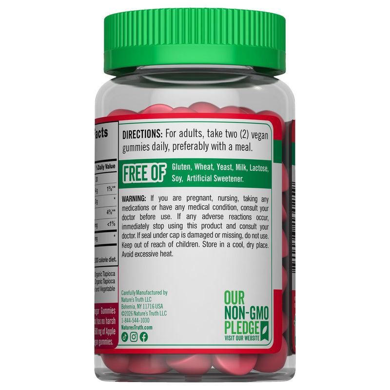 Nature's Truth Apple Cider Vinegar Gummies | 500 mg | 60 Count | Apple Flavor | Vegan, Non-GMO & Gluten Free Supplement