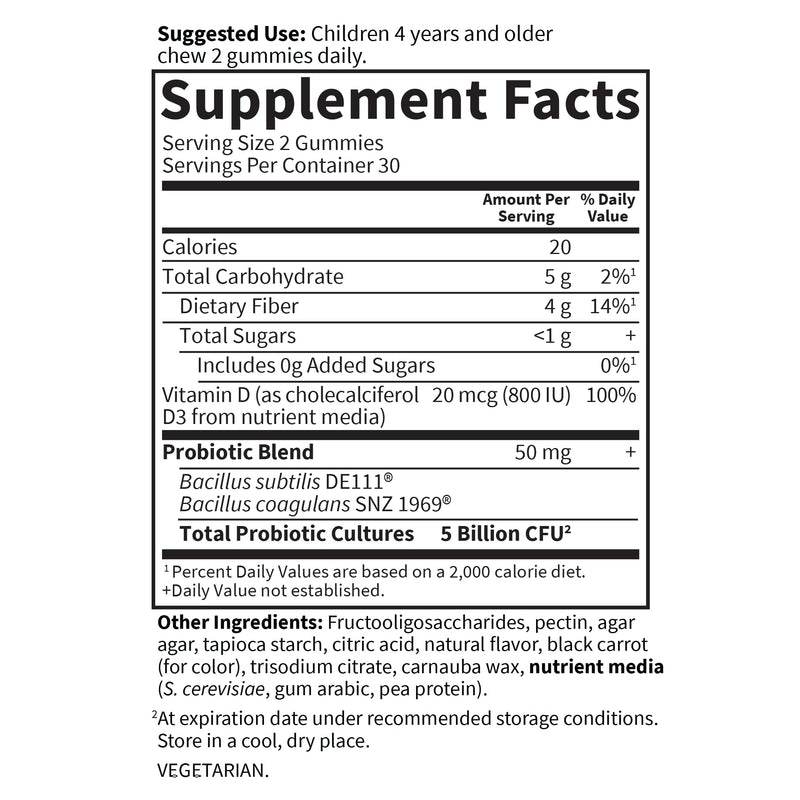 Garden of Life Dr Formulated 5 Billion CFU Prebiotic Fiber, Probiotic and Vitamin D3 Gummies for Kids Digestive & Immune Health – Gluten Free, Non GMO, No Added Sugars, Strawberry Flavor, 60 Gummies 60 Count (Pack of 1)