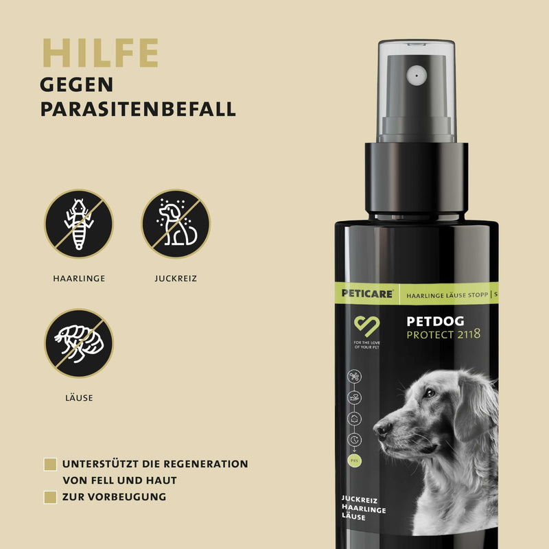 Peticare Anti-Lice & Hair Lice Spray for Dogs | Special agent effectively relieves itching and supports the regeneration process Unique PRS® system for a long-lasting effect – petDog Protect 2118 100 ml - BeesActive Australia