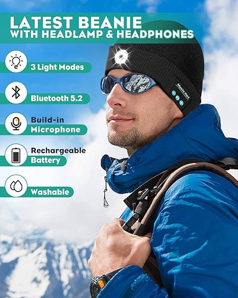 Bluetooth Beanie Mens Gifts, Christmas Stocking Stuffers for Men Bluetooth Hat, V5.0 Bluetooth Winter Hat with Headphones, Unique Tech Gifts for Men Women Husband Teen Dad Gifts Classic Beanie - BeesActive Australia