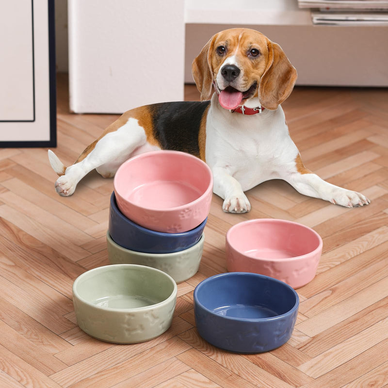 Cute Dog Bowls for Food and Water, Ceramic Dog Bowl Set of 2 for Small Size Dogs, 5 Inch Wide Pet Dishes for Puppy, Green - BeesActive Australia