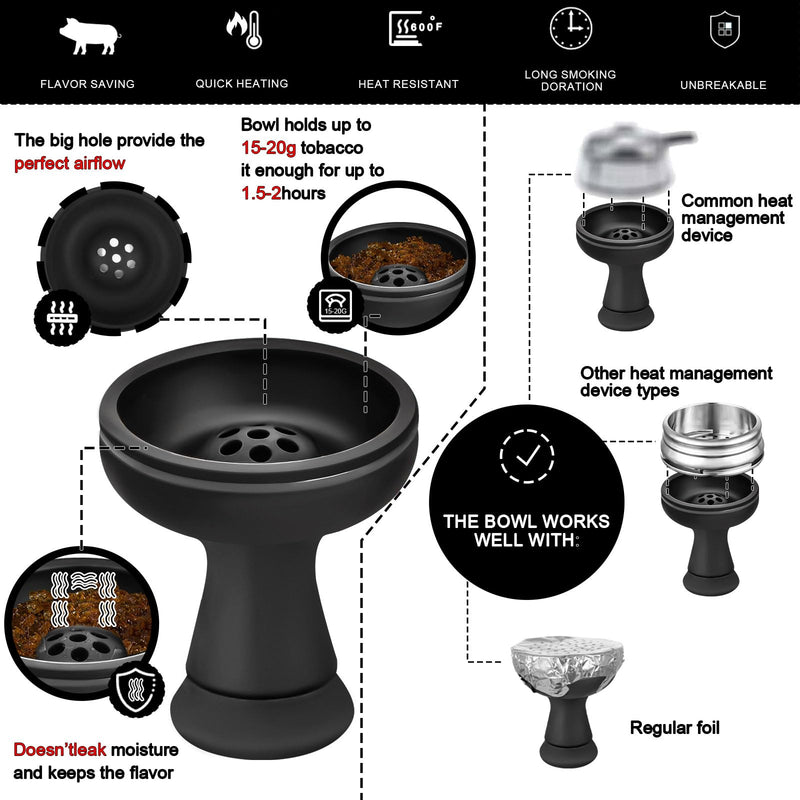 Hookah Bowl - Silicone Phunnel Bowl Perfect Fit Charcoal Holder Black Shisha Bowl Right Replacement for Clay, Ceramic Bowls 3.5" Tall Gift Box (7 Hole) - BeesActive Australia