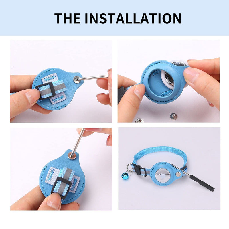 KOCNYDEY Reflective AirTag Cat Collar, Anti-Lost Cat Tracker Collar with Adjustable Holder & Integrated Bell Apple Air Tag Cat Collar for Cats Small Dogs Puppies (Blue) Blue - BeesActive Australia