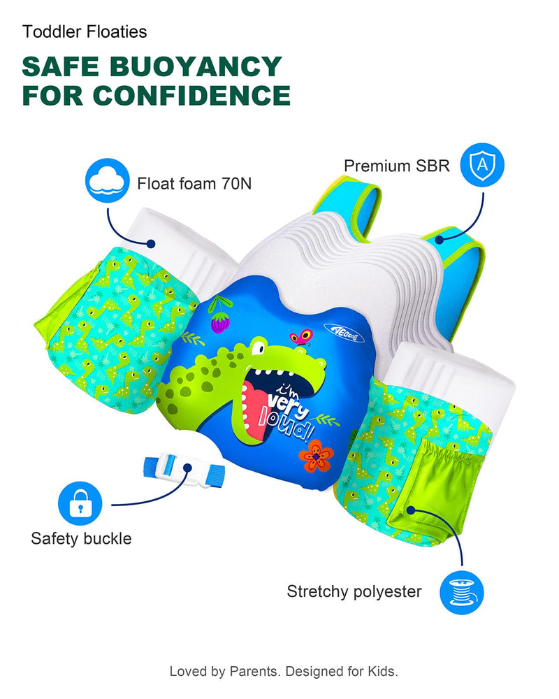 AEOCOO Puddle Float Jumper 20-30-50-60-70 Pounds, Toddler Swim Vest for 1-3-5-6-9 Years Old, Pool Floats with Swimming Arm Floaties Swim Jacket & Water Wings for Kids Swimmies, Boys, Girls, Niños Dinosaur Fit 1-3-5 Years, 20-30-50 Pounds - BeesActive Australia