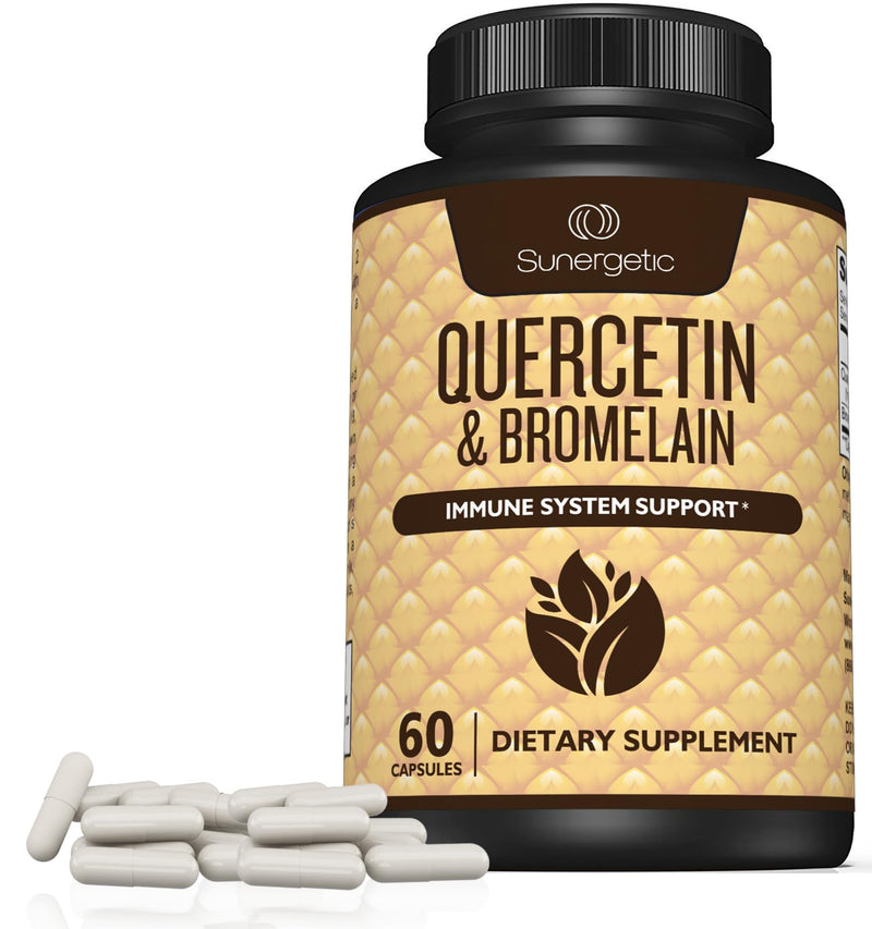 Sunergetic Premium Quercetin & Bromelain Supplement – Powerful Quercetin Bromelain Complex to Help Support Immune System & Seasonal Support – Quercetin 1000mg Per Serving – 60 Capsules - BeesActive Australia