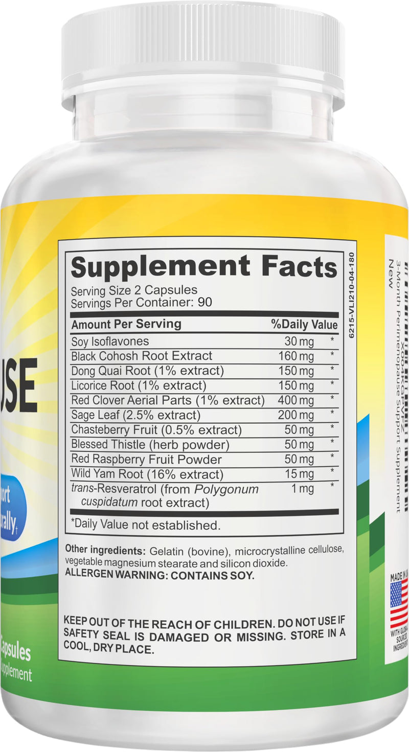 3-Month PERI-Menopause Supplements (All-in-1) Women's Hormone Support for Women | Blend of 11 Herbs & Extracts | PeriMenopause Supplement | Female Hormonal Balance | 90-Day Supply | 180 Capsules - BeesActive Australia