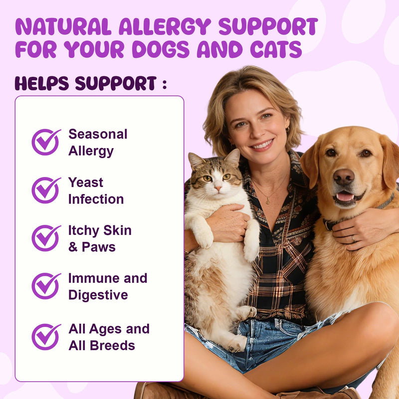 Liquid Dog Allergy Drops for Itchy Skin & Paws, Seasonal Allergies, Allergy Relief Drops for Cats Immune, Digestive Support 60mL Natural Cats & Dog Yeast Infection Relief for All Breeds