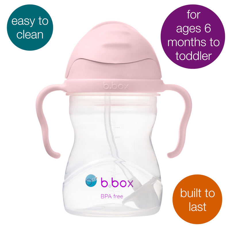 b.box Sippy Cup with Weighted Straw, Leak & Spill Proof, Easy Grip, BPA Free, Dishwasher Safe, Sip from Any Angle. Ideal for Babies 6m+ to Toddlers. (Blush, 8oz) Blush