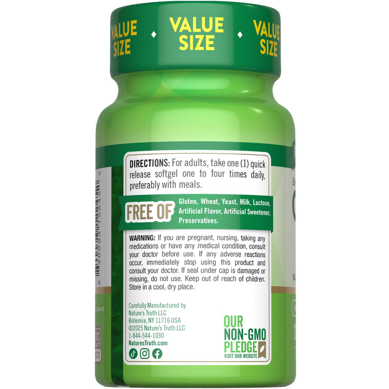 Nature's Truth CoQ10 100mg | 120 Softgels | High Absorption | Non-GMO & Gluten Free Coenzyme Supplement | with Black Pepper Extract