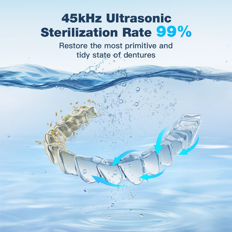 2X 360¬∞ Deep Cleaning,45kHz Ultrasonic Retainer Cleaner Machine with Light, 200ML Dental Cleaning Pod for Dentures, Mouth Guard, Night Guard, Aligner, Jewelry,3 Modes, White - BeesActive Australia