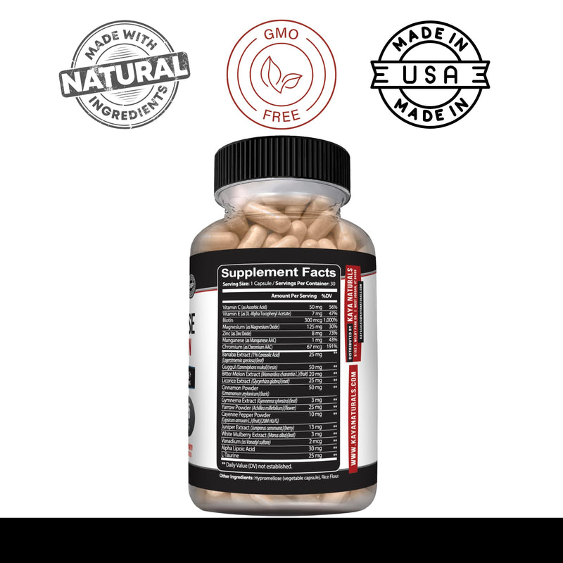 Kaya Naturals Healthy Gluco with Bittermelon Supplement | Support Healthy Levels and Function, 20 Herbs Vitamins and Minerals, Alpha Lipoic Acide, Cinnamon, Vitamin C & E, Non-GMO (30 Count)