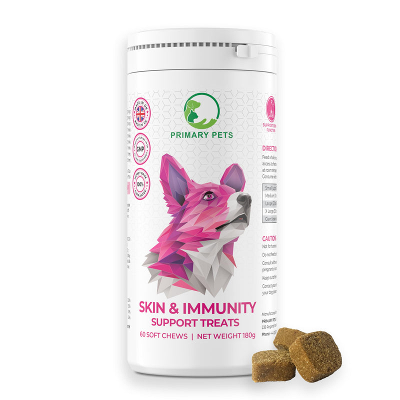 Primary Pets Premium Pet Supplies Skin & Immunity Support Chews for Dogs, Soothe Itchy Skin, Paws, Ears and Eyes, Allergy Sensitivity Support, 60 Soft Chews, Advanced Formula 60 Chews