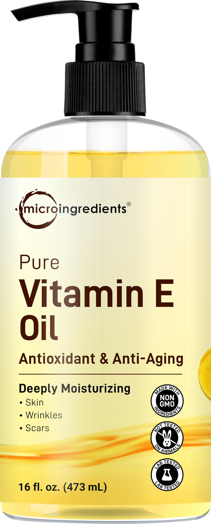 Micro Ingredients Pure Vitamin E Oil 40,000 IU, 16oz – Deep Moisturizing Skin, Face & Hair Oil for Dry Skin, Scars & Stretch Marks* – Fragrance-Free, Non-GMO, Cruelty-Free – Family Size Beauty Care