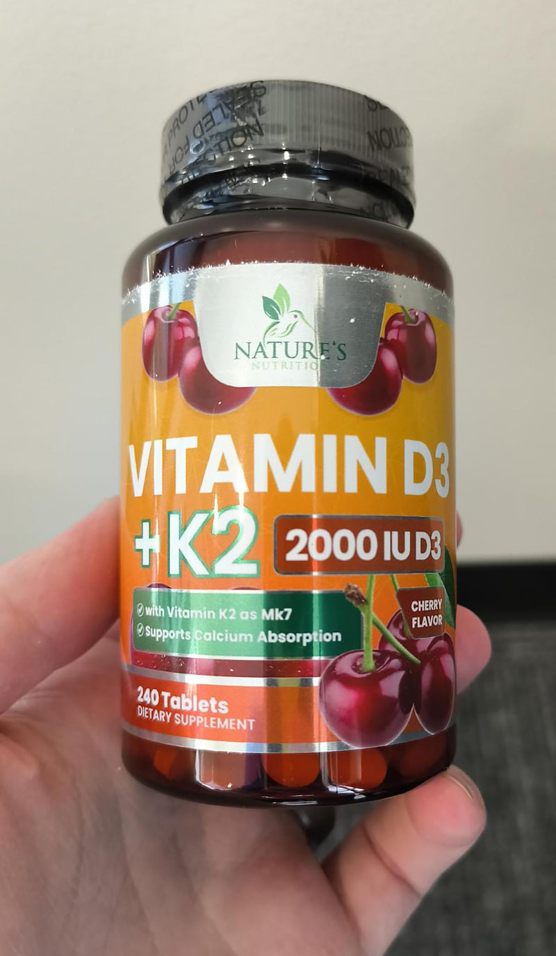 Vitamin D3 K2 Supplement - 2000 IU D3 Per Serving - Extra Strength MK-7 K with Vitamin D3 - For Immune Support, Heart, Teeth & Bone Health - Easy to Swallow D3K2 Chewable, Berry Flavor - 240 Tablets 240 Count (Pack of 1)