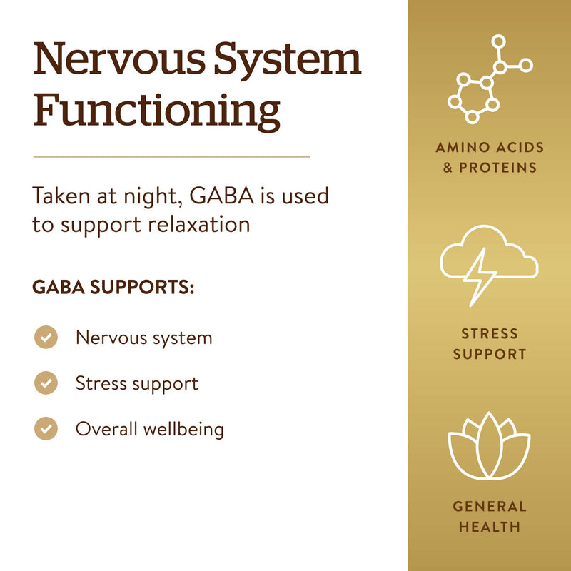 Solgar GABA 500 mg, 100 Vegetable Capsules, Nervous System Support | Amino Acid - Non-GMO, Relaxation, Vegan, Gluten Free, Dairy Free, Kosher - 100 Servings