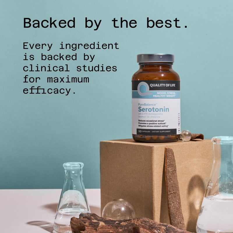 Quality of Life Pure Balance Serotonin Premium–Helps Boost Serotonin & Cortisol Levels - Includes 5-HTP, Venetron, Sensoril, Vitamin D3 & L-Theanine–60 Capsules