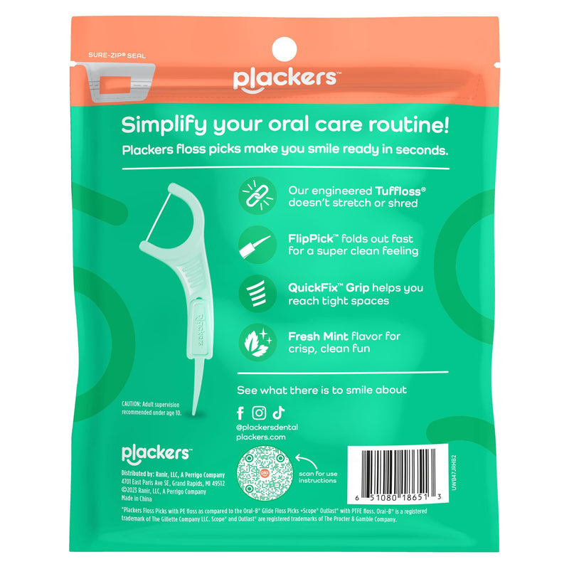 Plackers Micro Mint Dental Flossers, Fold-Out Toothpick, Super Tuffloss, Easy Storage with Sure-Zip Seal, Fresh Mint Flavor, 150 Count (Pack of 4) 150 Count (Pack of 4) Floss Picks - BeesActive Australia
