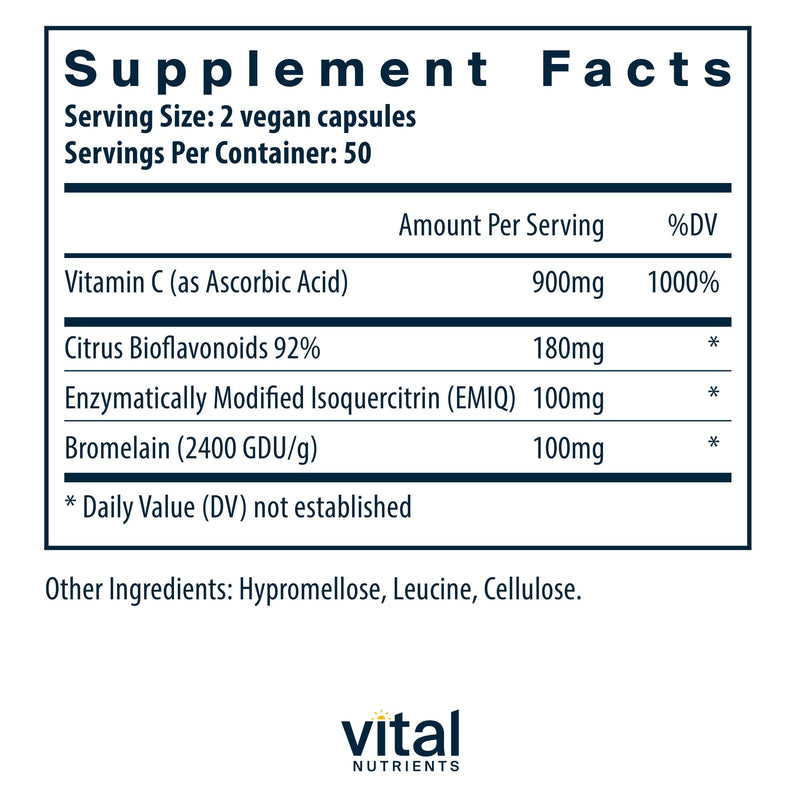 Vital Nutrients Aller-C - Vegan Respiratory and Sinus Function Support*- Isoquercitrin, Bromelain, Bioflavonoids, & Vitamin C - Gluten, Dairy, Soy Free Supplement - 100 Capsules