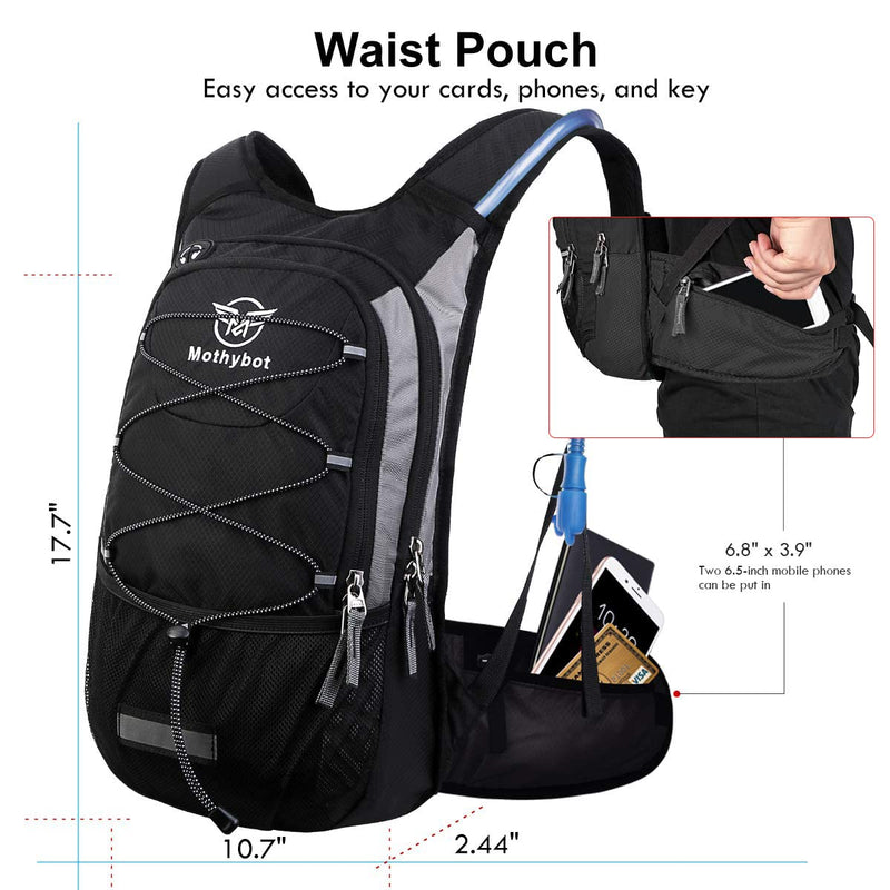 Hydration Pack, Insulated Hydration Backpack with 2L BPA Free Water Bladder and Storage, Hiking Backpack for Men, Women, Kids for Running, Cycling, Camping - Keep Liquid Cool up to 5 Hours Black