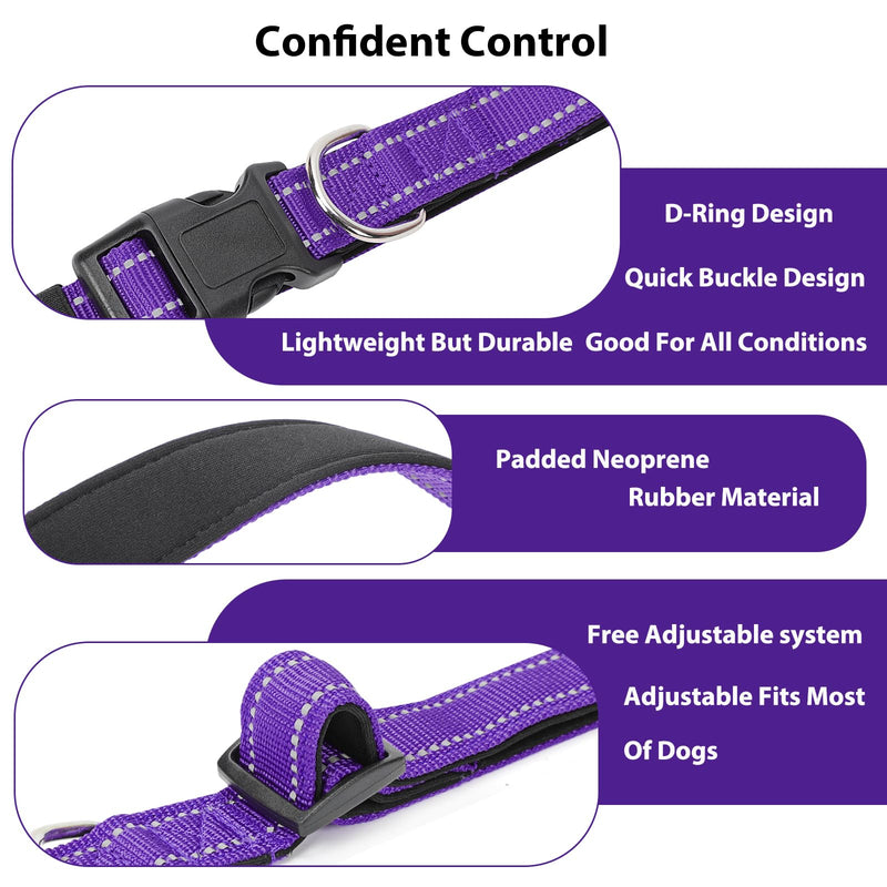 Reflective Dog Collar Padded with Soft Neoprene Breathable Quick Release Basic Dog Collars for Medium Dogs Purple Girl M:width 3/4"neck 14-20.5" - BeesActive Australia