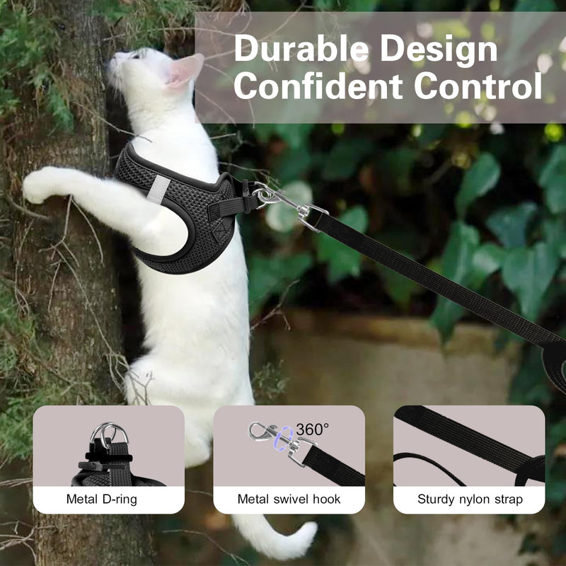 Muecleao Cat Harness, Adjustable Cat Harness with Leash for Cats, Soft Harness Cat Collar Cat Harness Escape-Proof Adjustable Cat Vest for Cats (Black, XXS) Black - BeesActive Australia
